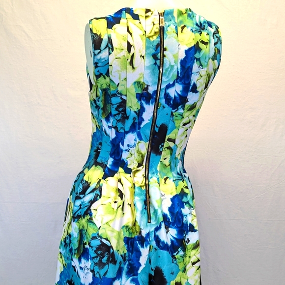 Vince Camuto Pleated Sleeveless Floral Mini Dress Green and Blue Roses - Picture 7 of 13